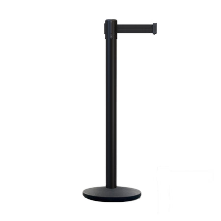Retractable Belt Barrier Stanchion, Black Post with Heavy Duty Cast Iron Base, 16 ft Belt – Montour Line MI650 - Crowd Control Warehouse