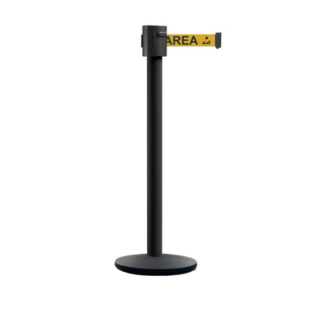 Retractable Belt Barrier Stanchion, Cast Iron Base Base, Black Powder Coated Post, 35 ft Belt - Montour Line MI760 - Crowd Control Warehouse