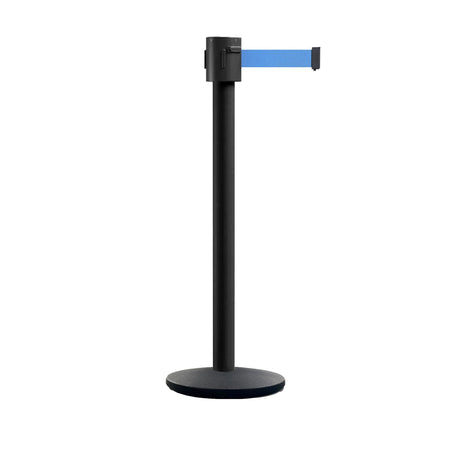 Retractable Belt Barrier Stanchion, Cast Iron Base Base, Black Powder Coated Post, 35 ft Belt - Montour Line MI760 - Crowd Control Warehouse