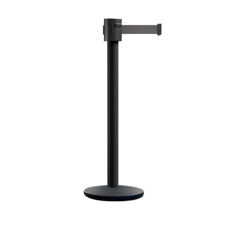 Retractable Belt Barrier Stanchion, Cast Iron Base Base, Black Powder Coated Post, 35 ft Belt - Montour Line MI760 - Crowd Control Warehouse