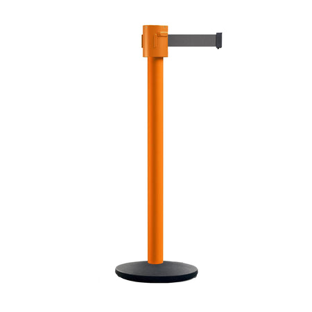 Retractable Belt Barrier Stanchion, Cast Iron Base Base, Orange Post, 35 ft Belt - Montour Line MSI760 - Crowd Control Warehouse