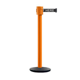 Retractable Belt Barrier Stanchion, Cast Iron Base Base, Orange Post, 35 ft Belt - Montour Line MSI760 - Crowd Control Warehouse