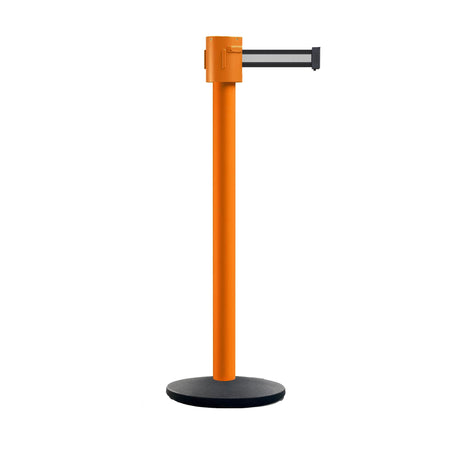 Retractable Belt Barrier Stanchion, Cast Iron Base Base, Orange Post, 35 ft Belt - Montour Line MSI760 - Crowd Control Warehouse