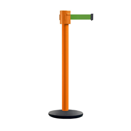 Retractable Belt Barrier Stanchion, Cast Iron Base Base, Orange Post, 35 ft Belt - Montour Line MSI760 - Crowd Control Warehouse