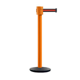 Retractable Belt Barrier Stanchion, Cast Iron Base Base, Orange Post, 35 ft Belt - Montour Line MSI760 - Crowd Control Warehouse