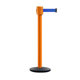 Retractable Belt Barrier Stanchion, Cast Iron Base Base, Orange Post, 35 ft Belt - Montour Line MSI760 - Crowd Control Warehouse