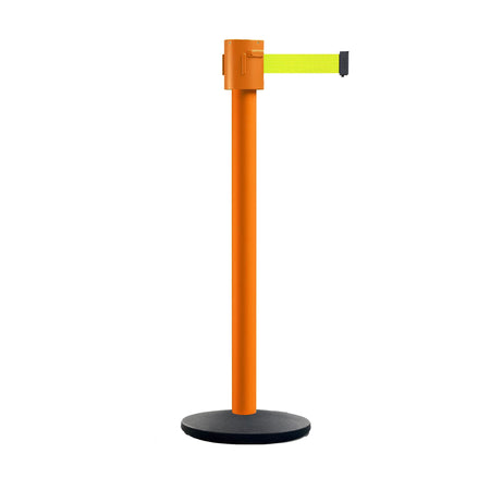 Retractable Belt Barrier Stanchion, Cast Iron Base Base, Orange Post, 35 ft Belt - Montour Line MSI760 - Crowd Control Warehouse