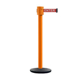 Retractable Belt Barrier Stanchion, Cast Iron Base Base, Orange Post, 35 ft Belt - Montour Line MSI760 - Crowd Control Warehouse