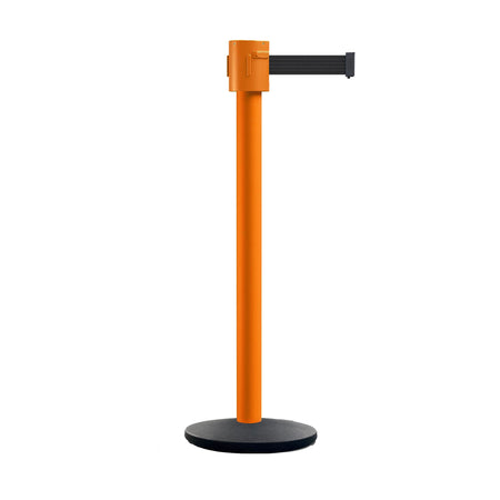 Retractable Belt Barrier Stanchion, Cast Iron Base Base, Orange Post, 35 ft Belt - Montour Line MSI760 - Crowd Control Warehouse