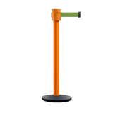 Retractable Belt Barrier Stanchion, Cast Iron Base Base, Orange Post, 35 ft Belt - Montour Line MSI760 - Crowd Control Warehouse