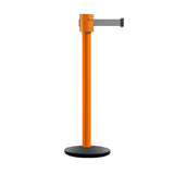 Retractable Belt Barrier Stanchion, Cast Iron Base Base, Orange Post, 35 ft Belt - Montour Line MSI760 - Crowd Control Warehouse