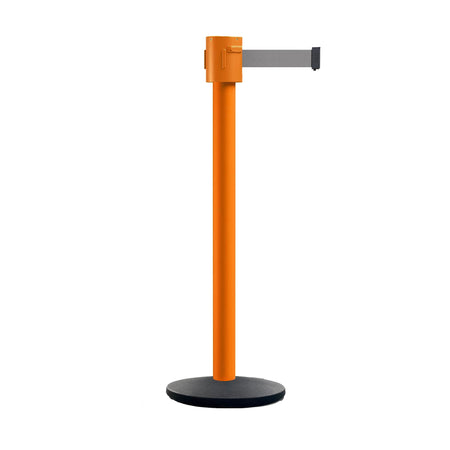 Retractable Belt Barrier Stanchion, Cast Iron Base Base, Orange Post, 35 ft Belt - Montour Line MSI760 - Crowd Control Warehouse