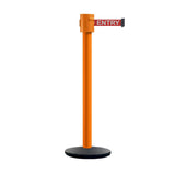 Retractable Belt Barrier Stanchion, Cast Iron Base Base, Orange Post, 35 ft Belt - Montour Line MSI760 - Crowd Control Warehouse