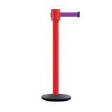 Retractable Belt Barrier Stanchion, Cast Iron Base Base, Red Post, 35 ft Belt - Montour Line MSI760 - Crowd Control Warehouse