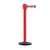 Retractable Belt Barrier Stanchion, Cast Iron Base Base, Red Post, 35 ft Belt - Montour Line MSI760 - Crowd Control Warehouse