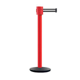 Retractable Belt Barrier Stanchion, Cast Iron Base Base, Red Post, 35 ft Belt - Montour Line MSI760 - Crowd Control Warehouse