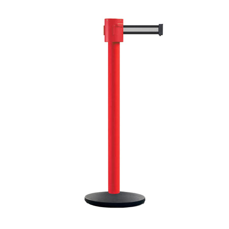 Retractable Belt Barrier Stanchion, Cast Iron Base Base, Red Post, 35 ft Belt - Montour Line MSI760 - Crowd Control Warehouse