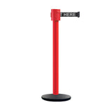 Retractable Belt Barrier Stanchion, Cast Iron Base Base, Red Post, 35 ft Belt - Montour Line MSI760 - Crowd Control Warehouse