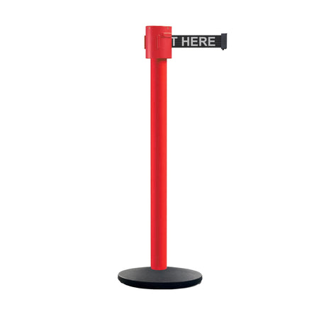 Retractable Belt Barrier Stanchion, Cast Iron Base Base, Red Post, 35 ft Belt - Montour Line MSI760 - Crowd Control Warehouse