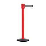 Retractable Belt Barrier Stanchion, Cast Iron Base Base, Red Post, 35 ft Belt - Montour Line MSI760 - Crowd Control Warehouse