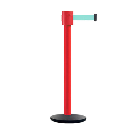 Retractable Belt Barrier Stanchion, Cast Iron Base Base, Red Post, 35 ft Belt - Montour Line MSI760 - Crowd Control Warehouse