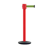 Retractable Belt Barrier Stanchion, Cast Iron Base Base, Red Post, 35 ft Belt - Montour Line MSI760 - Crowd Control Warehouse