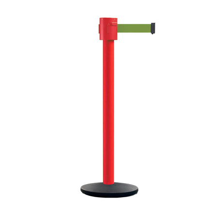 Retractable Belt Barrier Stanchion, Cast Iron Base Base, Red Post, 35 ft Belt - Montour Line MSI760 - Crowd Control Warehouse