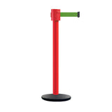 Retractable Belt Barrier Stanchion, Cast Iron Base Base, Red Post, 35 ft Belt - Montour Line MSI760 - Crowd Control Warehouse