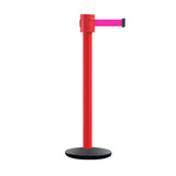Retractable Belt Barrier Stanchion, Cast Iron Base Base, Red Post, 35 ft Belt - Montour Line MSI760 - Crowd Control Warehouse