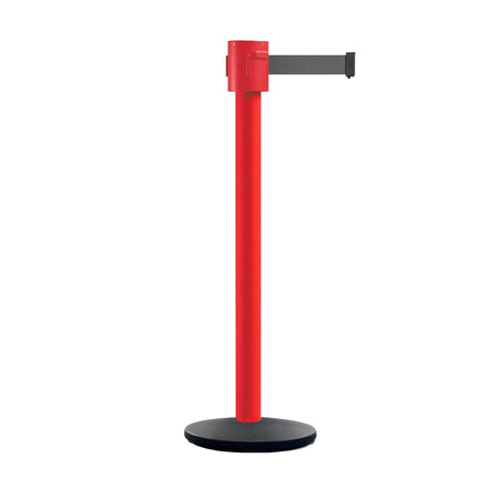 Retractable Belt Barrier Stanchion, Cast Iron Base Base, Red Post, 35 ft Belt - Montour Line MSI760 - Crowd Control Warehouse