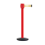 Retractable Belt Barrier Stanchion, Cast Iron Base Base, Red Post, 35 ft Belt - Montour Line MSI760 - Crowd Control Warehouse