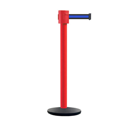Retractable Belt Barrier Stanchion, Cast Iron Base Base, Red Post, 35 ft Belt - Montour Line MSI760 - Crowd Control Warehouse