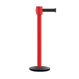 Retractable Belt Barrier Stanchion, Cast Iron Base Base, Red Post, 35 ft Belt - Montour Line MSI760 - Crowd Control Warehouse