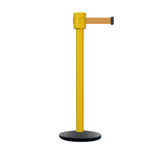 Retractable Belt Barrier Stanchion, Cast Iron Base Base, Yellow Post, 35 ft Belt - Montour Line MSI760 - Crowd Control Warehouse