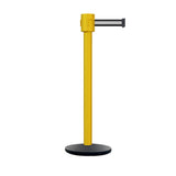 Retractable Belt Barrier Stanchion, Cast Iron Base Base, Yellow Post, 35 ft Belt - Montour Line MSI760 - Crowd Control Warehouse