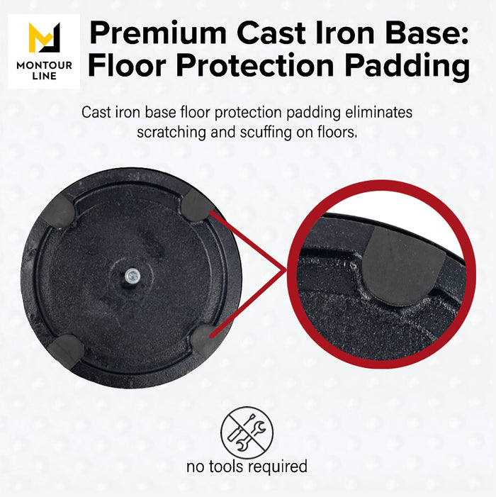 Retractable Belt Barrier Stanchion, Cast Iron Base Base, Yellow Post, 35 ft Belt - Montour Line MSI760 - Crowd Control Warehouse