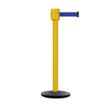 Retractable Belt Barrier Stanchion, Cast Iron Base Base, Yellow Post, 35 ft Belt - Montour Line MSI760 - Crowd Control Warehouse
