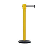 Retractable Belt Barrier Stanchion, Cast Iron Base Base, Yellow Post, 35 ft Belt - Montour Line MSI760 - Crowd Control Warehouse