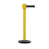 Retractable Belt Barrier Stanchion, Cast Iron Base Base, Yellow Post, 35 ft Belt - Montour Line MSI760 - Crowd Control Warehouse