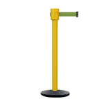 Retractable Belt Barrier Stanchion, Cast Iron Base Base, Yellow Post, 35 ft Belt - Montour Line MSI760 - Crowd Control Warehouse
