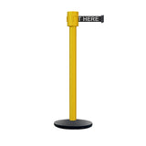 Retractable Belt Barrier Stanchion, Cast Iron Base Base, Yellow Post, 35 ft Belt - Montour Line MSI760 - Crowd Control Warehouse
