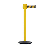 Retractable Belt Barrier Stanchion, Cast Iron Base Base, Yellow Post, 35 ft Belt - Montour Line MSI760 - Crowd Control Warehouse