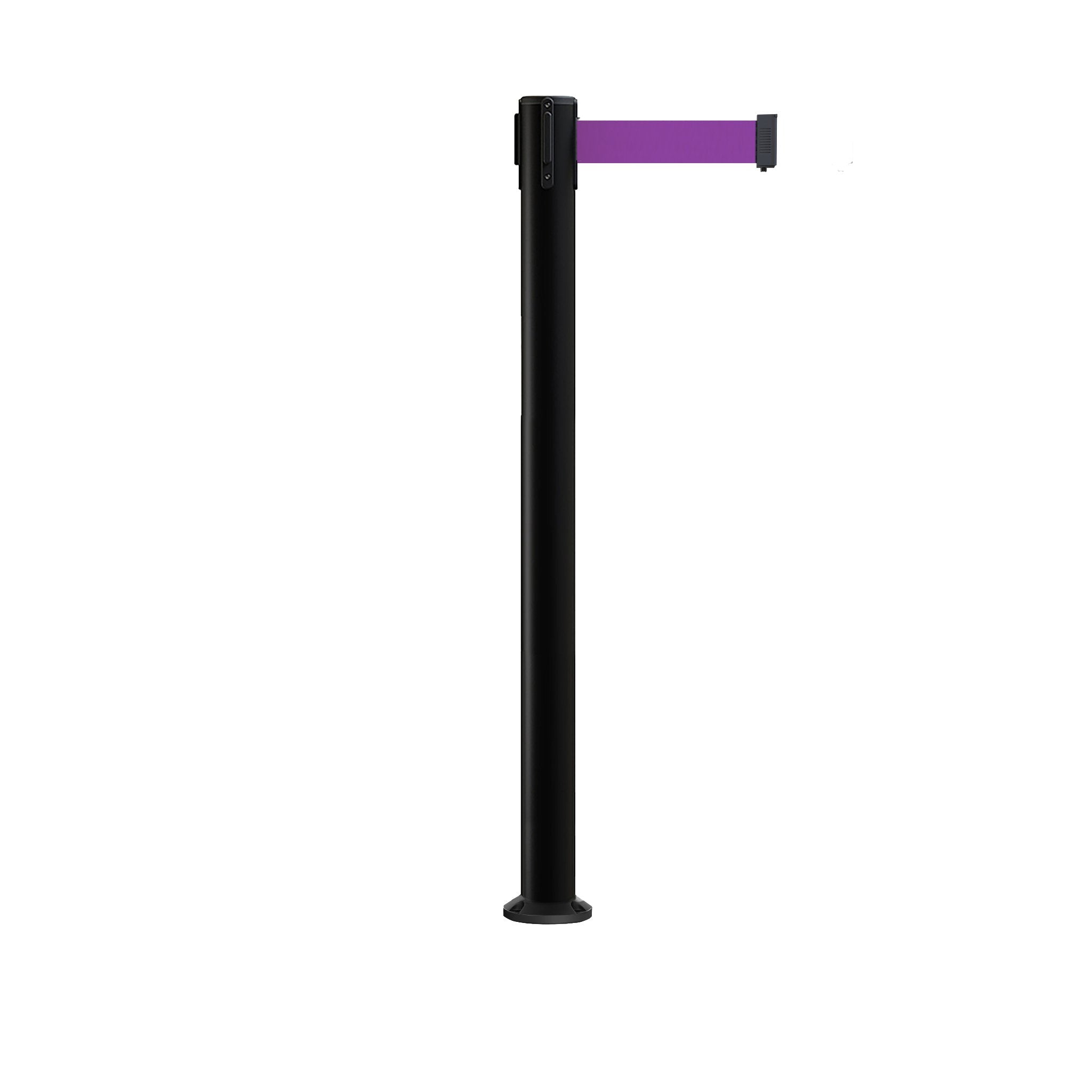 Retractable Belt Barrier Stanchion, Fixed Base, Black Post, 11 Ft. Belt - Montour Line MX630F - Crowd Control Warehouse