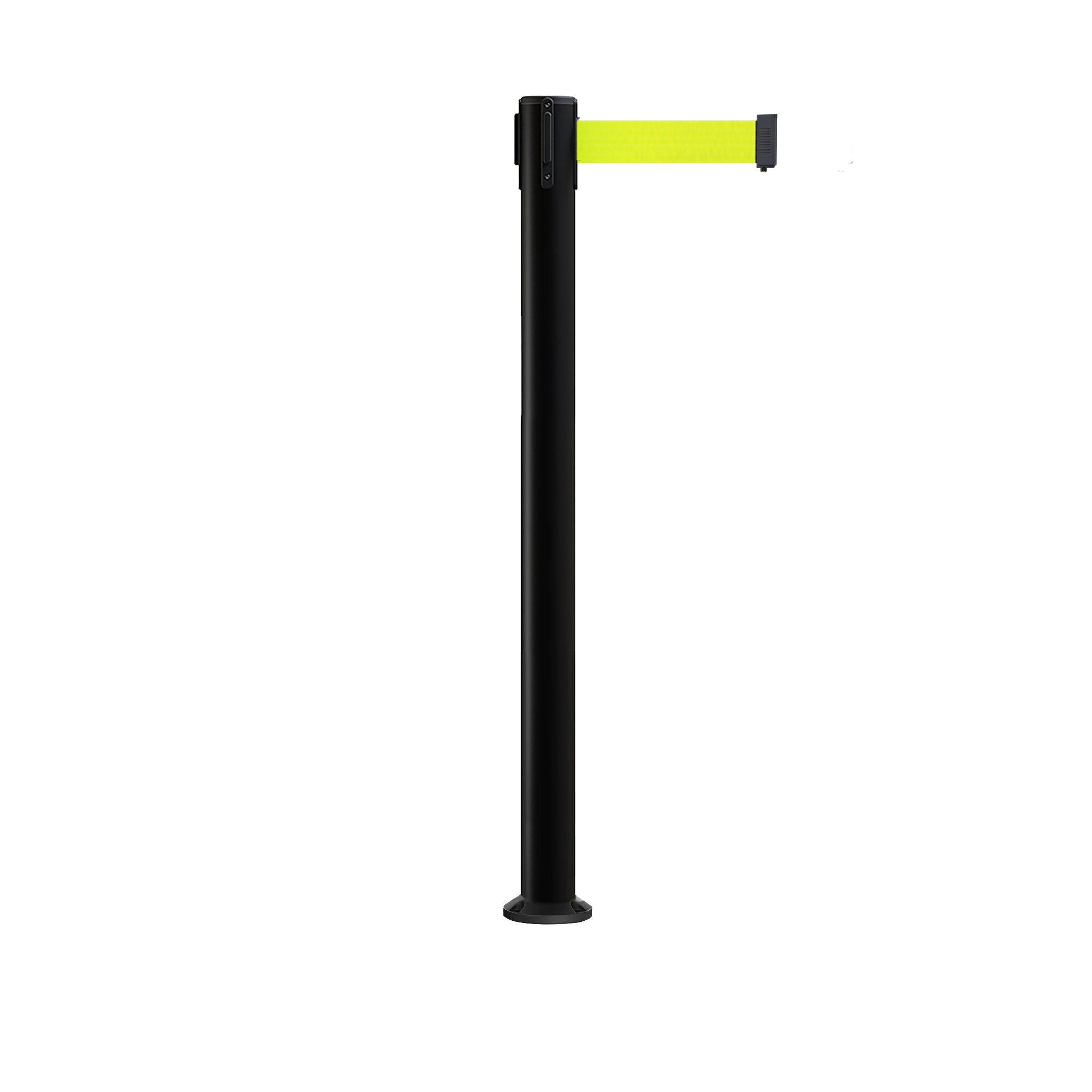 Retractable Belt Barrier Stanchion, Fixed Base, Black Post, 11 Ft. Belt - Montour Line MX630F - Crowd Control Warehouse