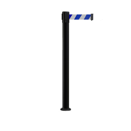 Retractable Belt Barrier Stanchion, Fixed Base, Black Post, 11 Ft. Belt - Montour Line MX630F - Crowd Control Warehouse