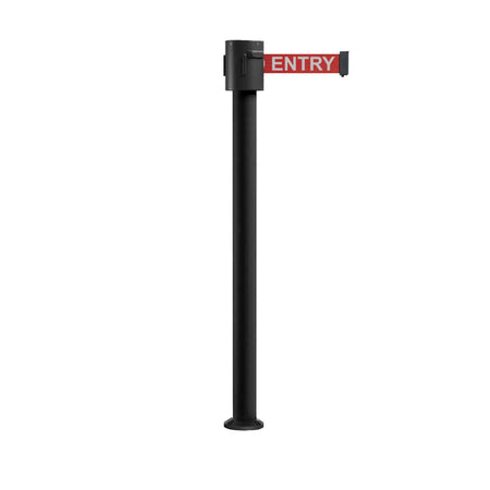 Retractable Belt Barrier Stanchion, Fixed Base, Black Powder Coated Post, 35 ft Belt - Montour Line MX760F - Crowd Control Warehouse