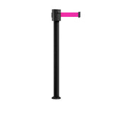 Retractable Belt Barrier Stanchion, Fixed Base, Black Powder Coated Post, 35 ft Belt - Montour Line MX760F - Crowd Control Warehouse