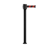 Retractable Belt Barrier Stanchion, Fixed Base, Black Powder Coated Post, 35 ft Belt - Montour Line MX760F - Crowd Control Warehouse