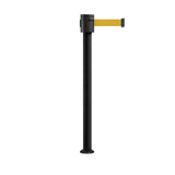 Retractable Belt Barrier Stanchion, Fixed Base, Black Powder Coated Post, 35 ft Belt - Montour Line MX760F - Crowd Control Warehouse