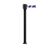 Retractable Belt Barrier Stanchion, Fixed Base, Black Powder Coated Post, 35 ft Belt - Montour Line MX760F - Crowd Control Warehouse